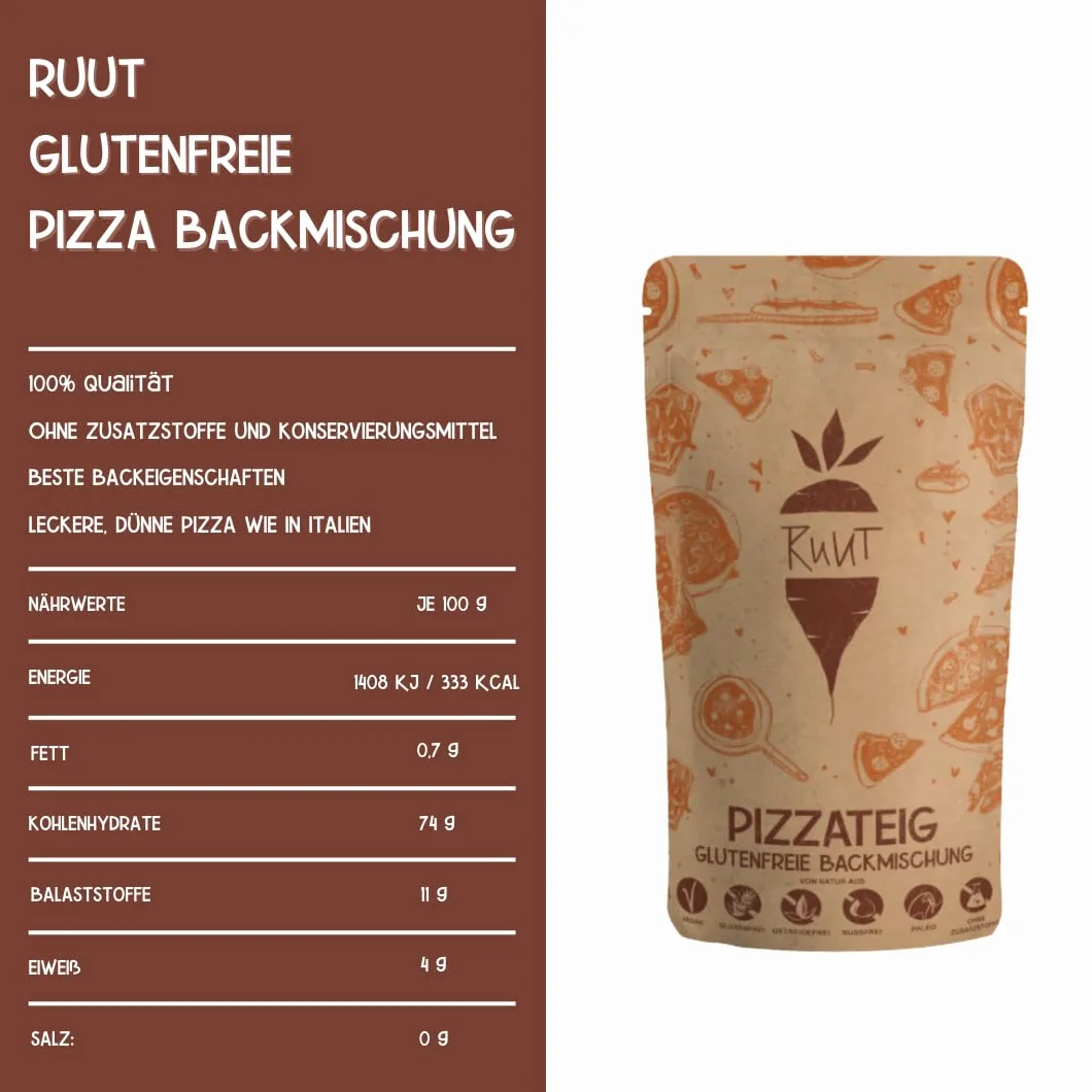 Ruut Mix per Pizza Senza Glutine - Senza Additivi, Paleo, Senza Glutine, Senza Cereali, Senza Lattosio | Base per Pizza Sottile e Croccante Proprio Come in Italia (900g)