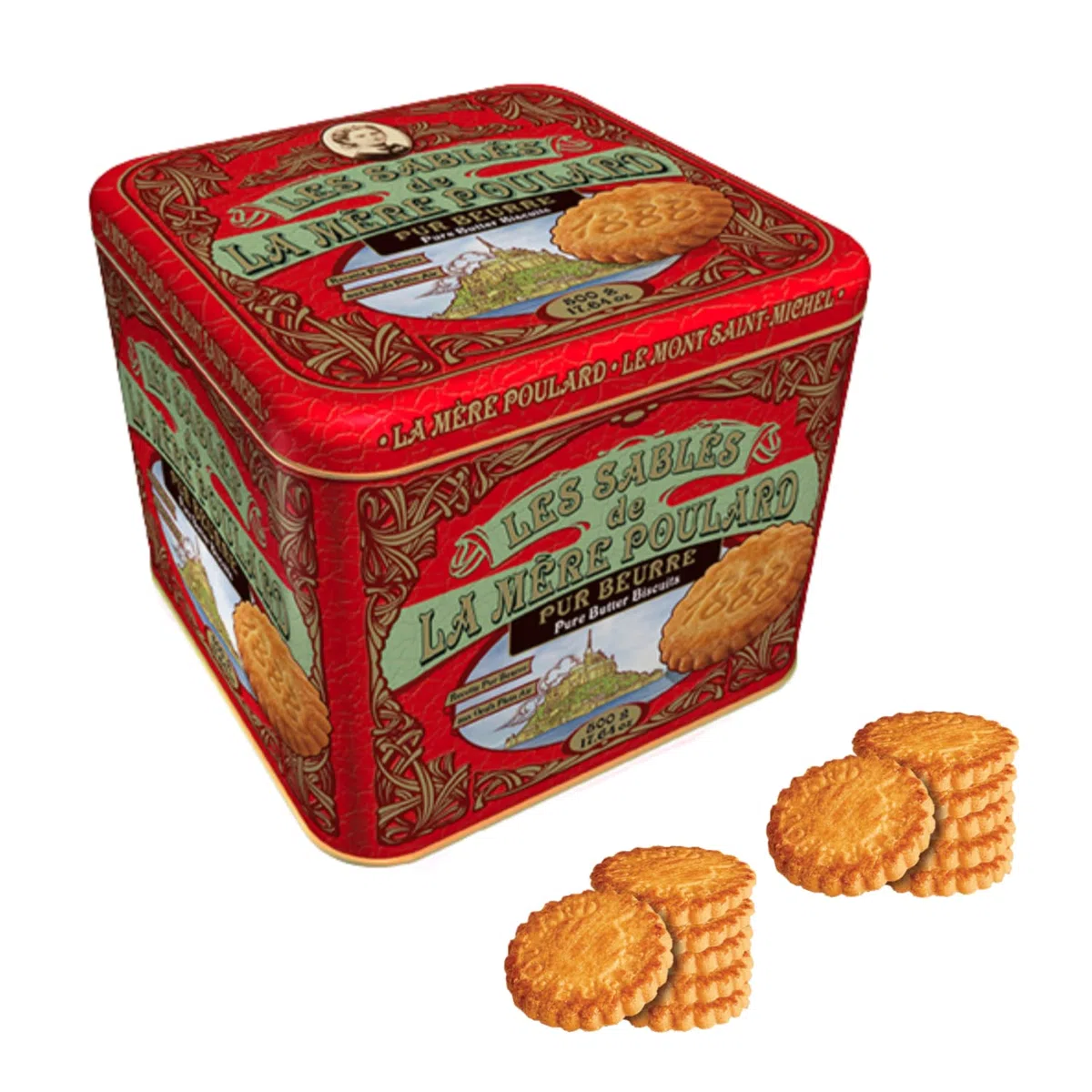 La Mère Poulard® | Biscotti al Puro Burro Salato | Lattina Biscotti Francesi al Burro | Frollini al Burro - 1 x 500 Gr | Latte Regalo con Biscotti
