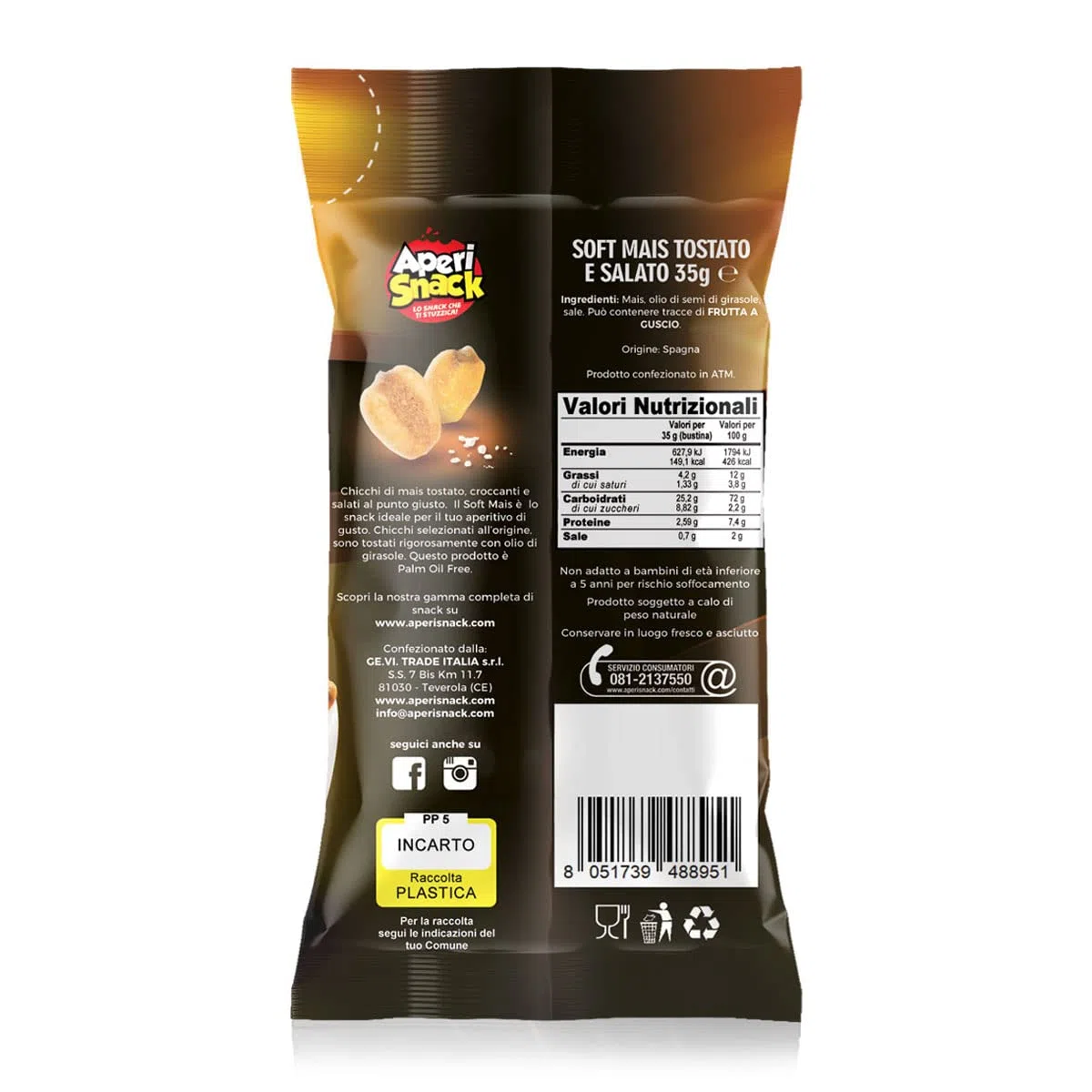 Aperisnack® - AP04.011.08 Soft Mais Tostato e Salato Vassoio 33pz monoporzione 35g Snack Salati per Aperitivo e per le tue Feste