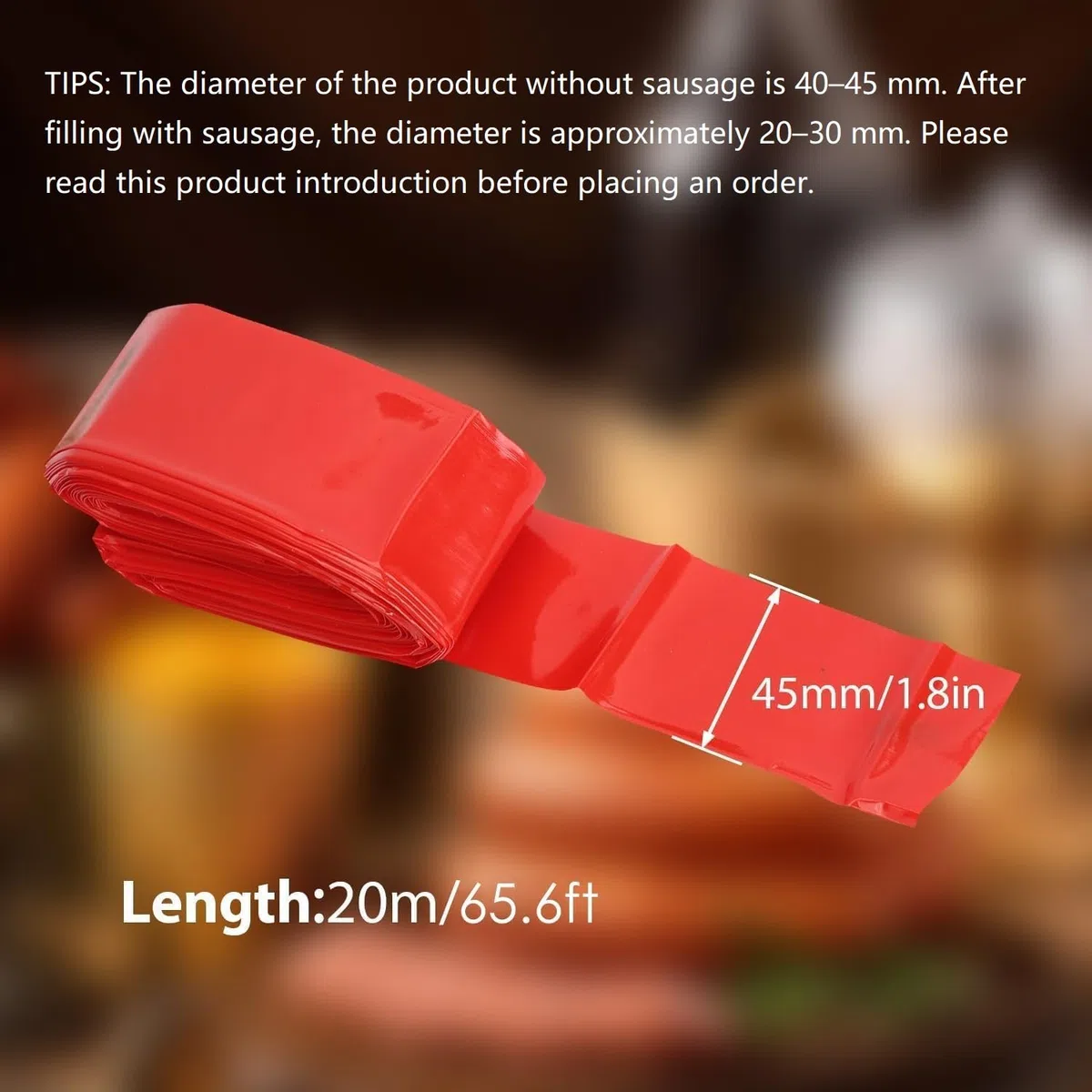 Tissting Involucro per Salsicce, Custodia per Salsicce in Plastica 20m x 45mm Non Commestibile Resistente alle Alte Temperature Macchina per Hot Dog per Salsicce Saporite Fatte in Casa Sticks Stuffer