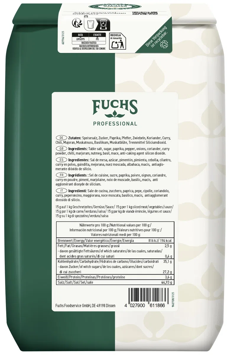 Fuchs Professional - Sale per condire il Cina | 1500 g | Spezia asiatica versatile | Non è necessaria alcuna salatura | Qualità professionale per professionisti Ho.re.ca