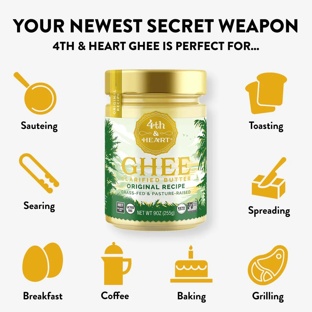 4th & Heart Spray da cucina Ghee, olio spray antiaderente realizzato con burro chiarificato al pascolo, senza lattosio, 141,7 g
