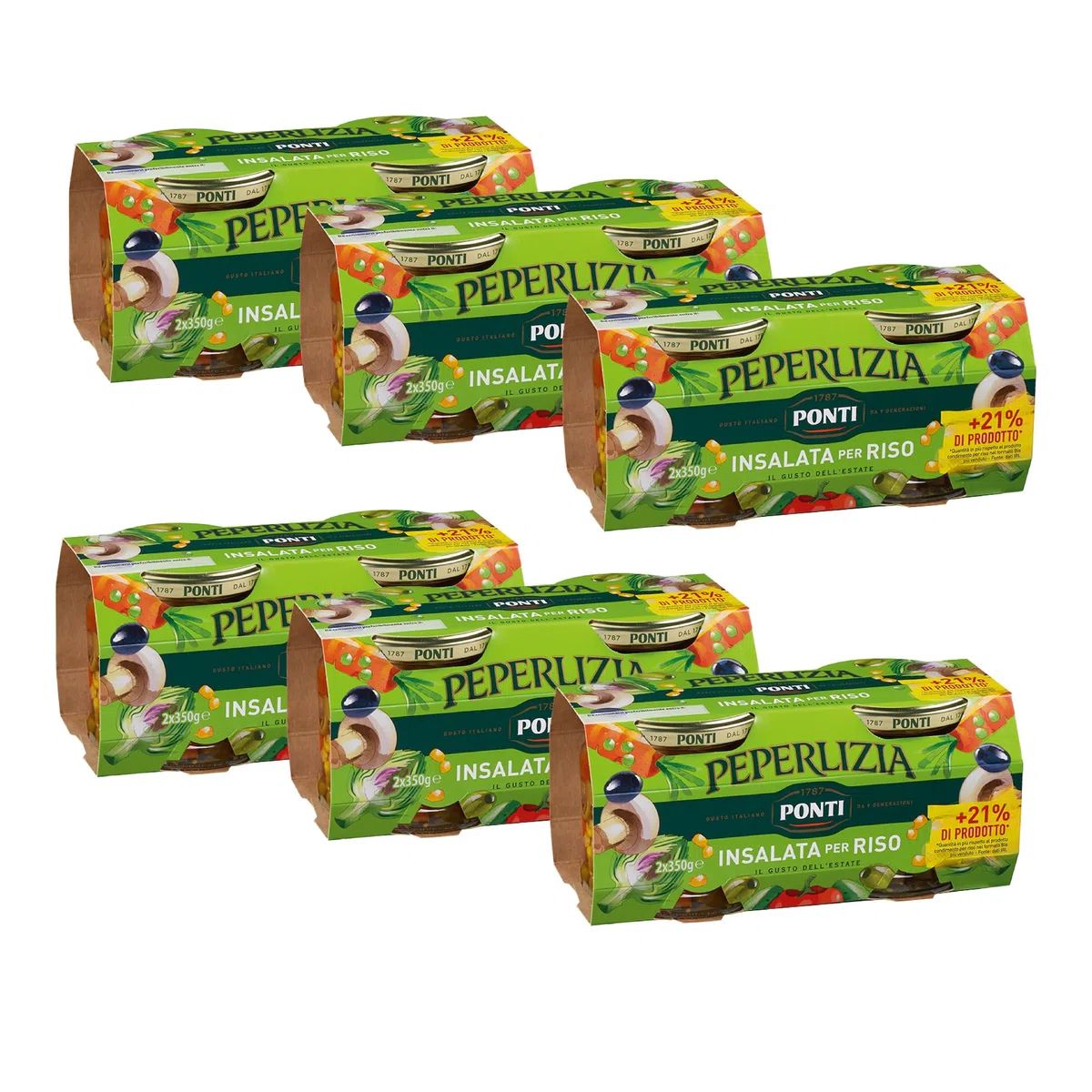 Ponti, Insalata Per Riso Bis Peperlizia, Insalata di Riso Ricca di Sapori e di Ingredienti di Qualità Freschi, 100% Made in Italy, 6 Vasi da 350 g
