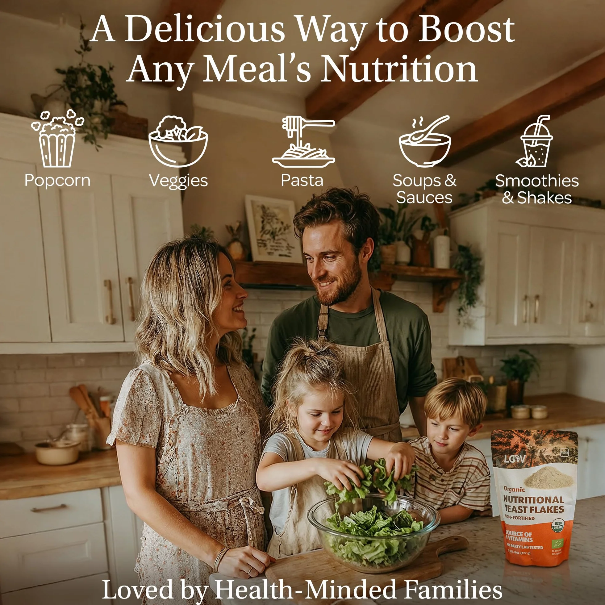 LOOV Lievito Alimentare in Scaglie Biologico Non-Fortificato, Nooch, Tostato, Vegano, Non-OGM, Fonte di Vitamine B, 227 g, Senza Vitamine o Zuccheri Aggiunti, Confezione Risigillabile