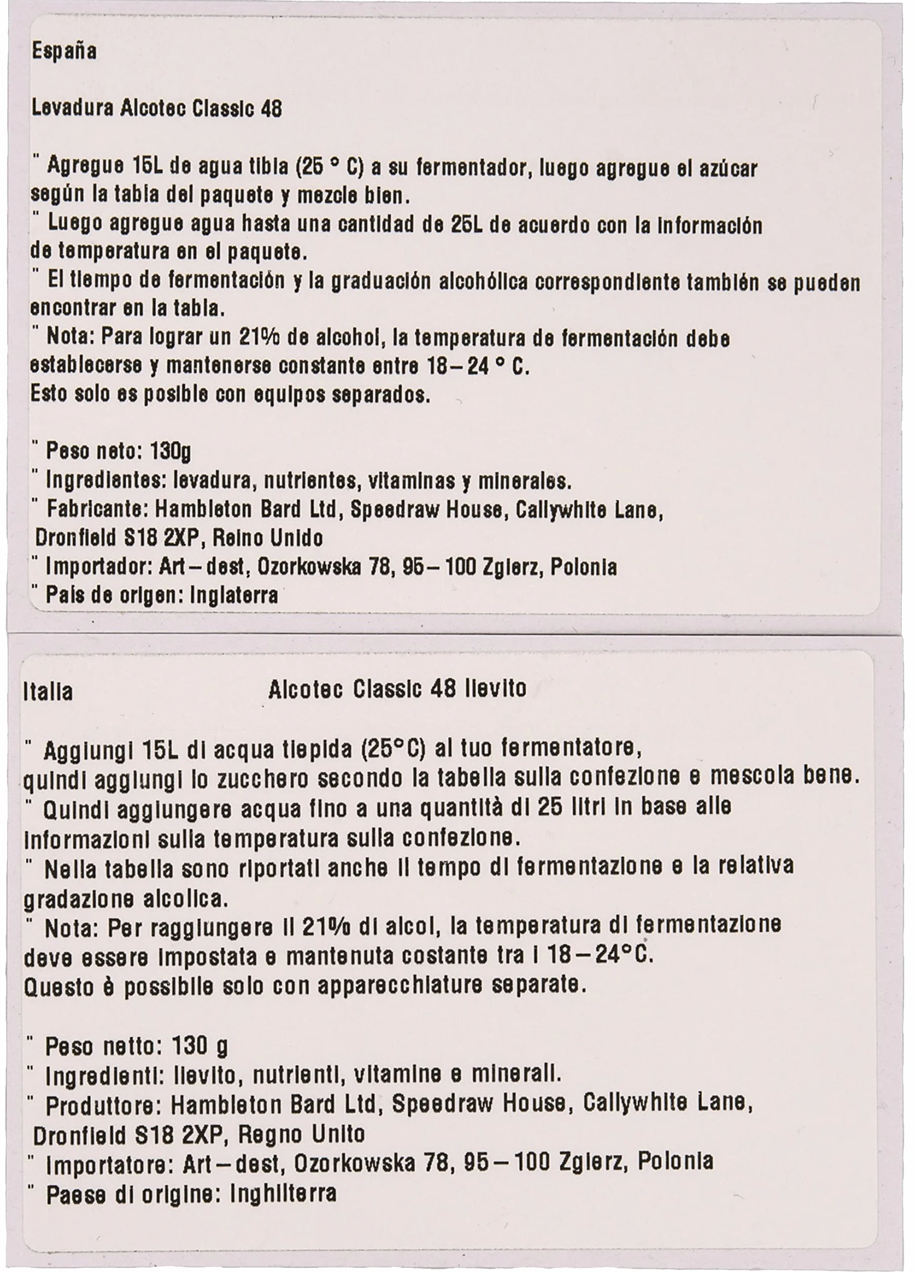 8 x AlcoTec Turbo Lievito Classic 48h 20% alcol entro 5 giorni