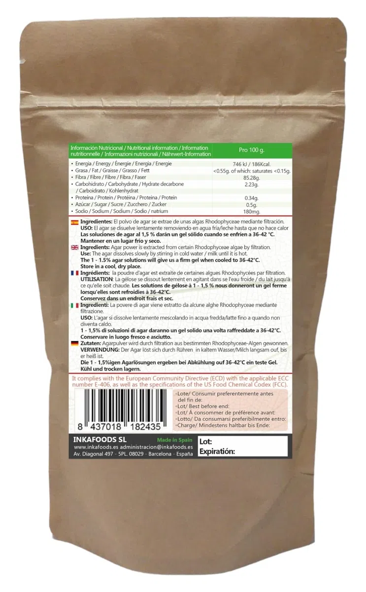 Agar agar polvere 500 gr - Addensante e gelificante vegetale naturale
