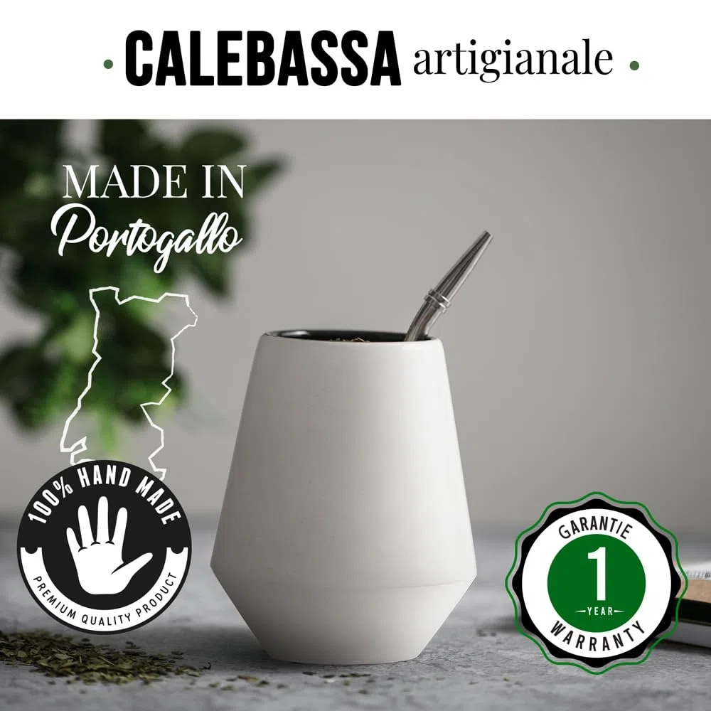 ORIGEENS YERBA MATE KIT COMPLETO - Tazza Mate Artigianale (Portogallo), Bombilla, Yerba Mate BIO - Kit Mate Pacchetto Regalo Originale