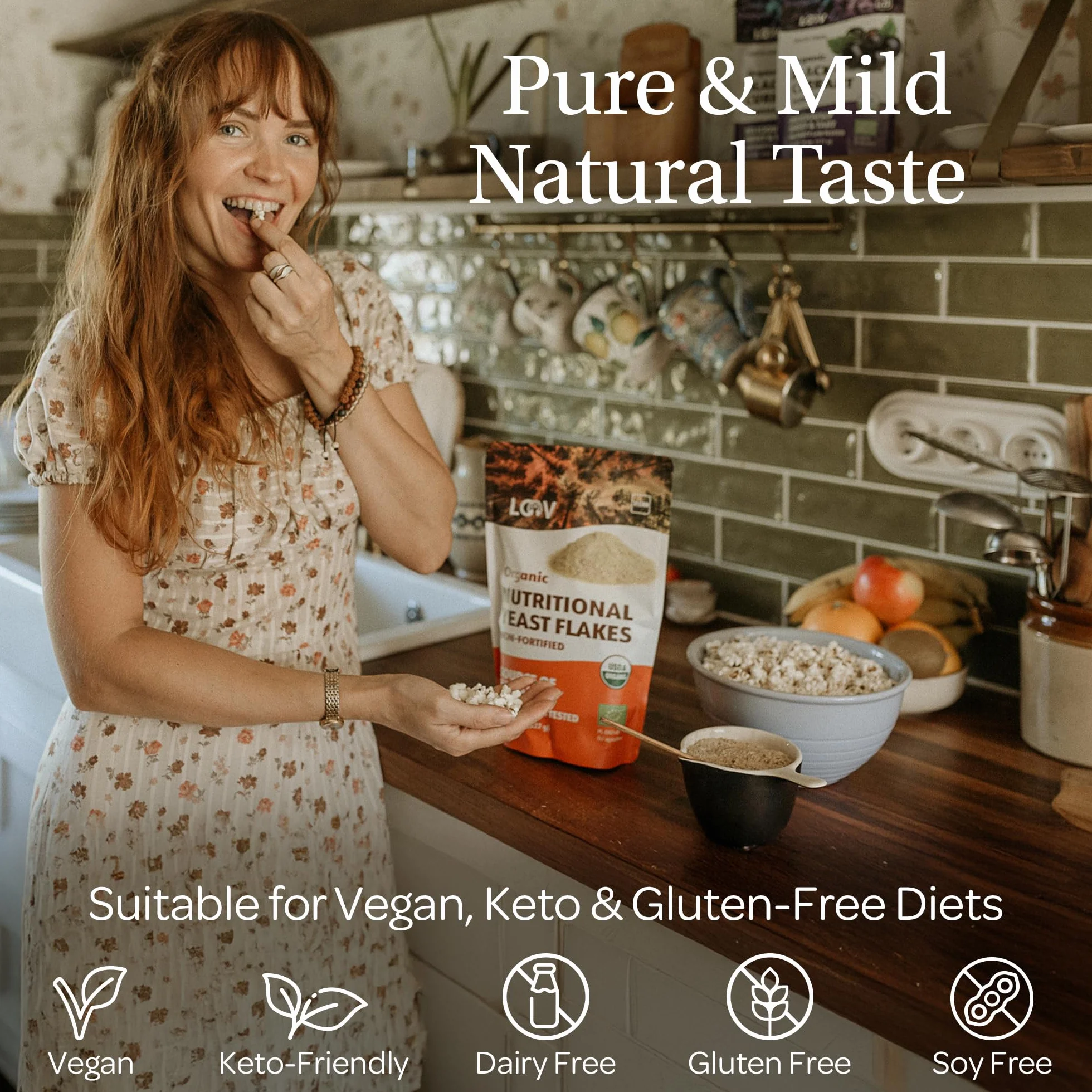 LOOV Lievito Alimentare in Scaglie Biologico Non-Fortificato, Nooch, Tostato, Vegano, Non-OGM, Fonte di Vitamine B, 227 g, Senza Vitamine o Zuccheri Aggiunti, Confezione Risigillabile