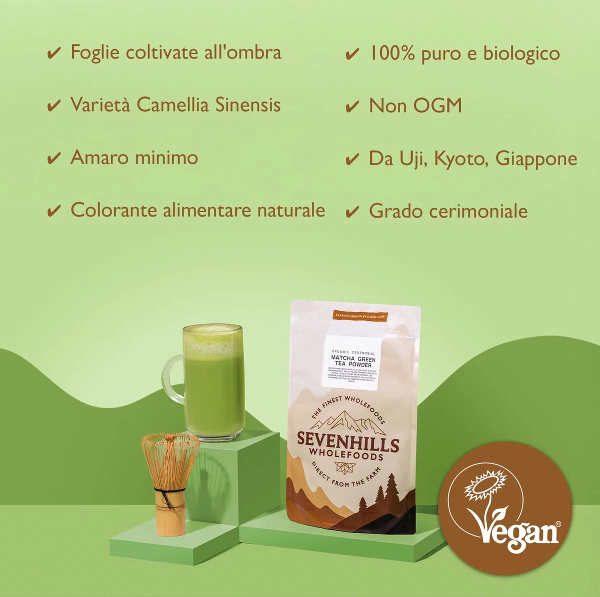 Sevenhills Wholefoods Polvere Di Tè Verde Matcha Cerimoniale Giapponese Crudo Bio 200g