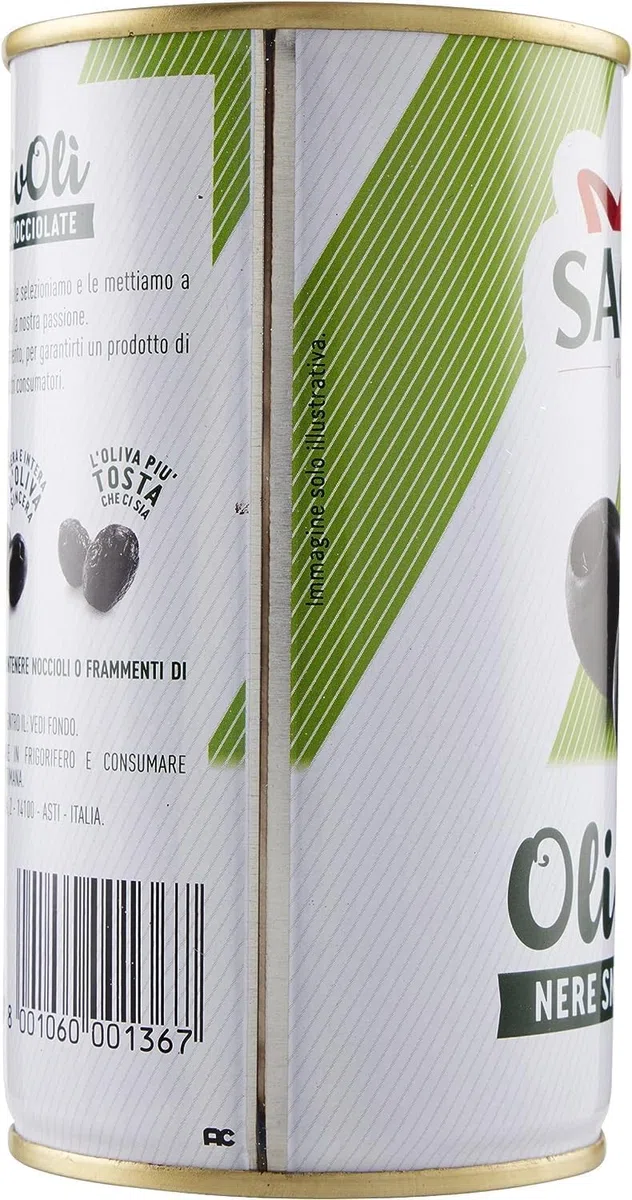 Saclà, OlivOlì, Olive Nere Denocciolate, Ideali per Insalate e per Arricchire i Tuoi Piatti, Lattina, 330g (150g sgocciolato), Confezione da 12 pezzi