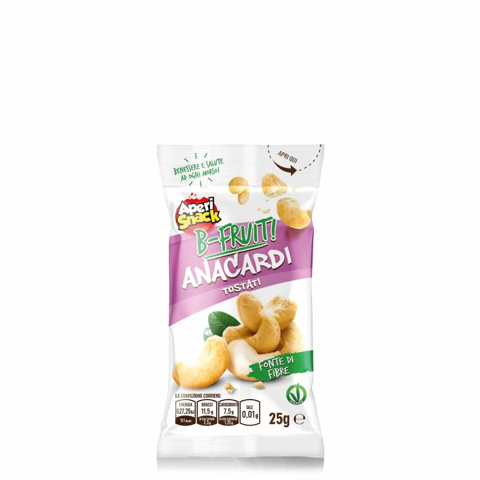 Aperisnack B-Fruit - AP13.041.13 - B-Fruit Box 40 Snack Monodose – Anacardi Tostati – Frutta Secca 100% Naturale – 40 monoporzioni x 25 g