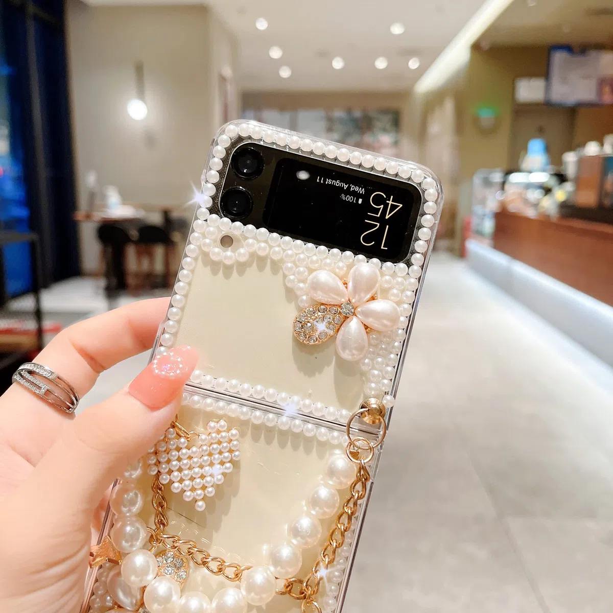 CrazyLemon Custodia per Samsung Galaxy Z Flip 4 5G, Perle Scintillanti Cristallo Lucido Fiore Brillare 3D Stones Custodia Protettiva Galaxy Z Flip 4 5G Custodia per donne e Ragazze