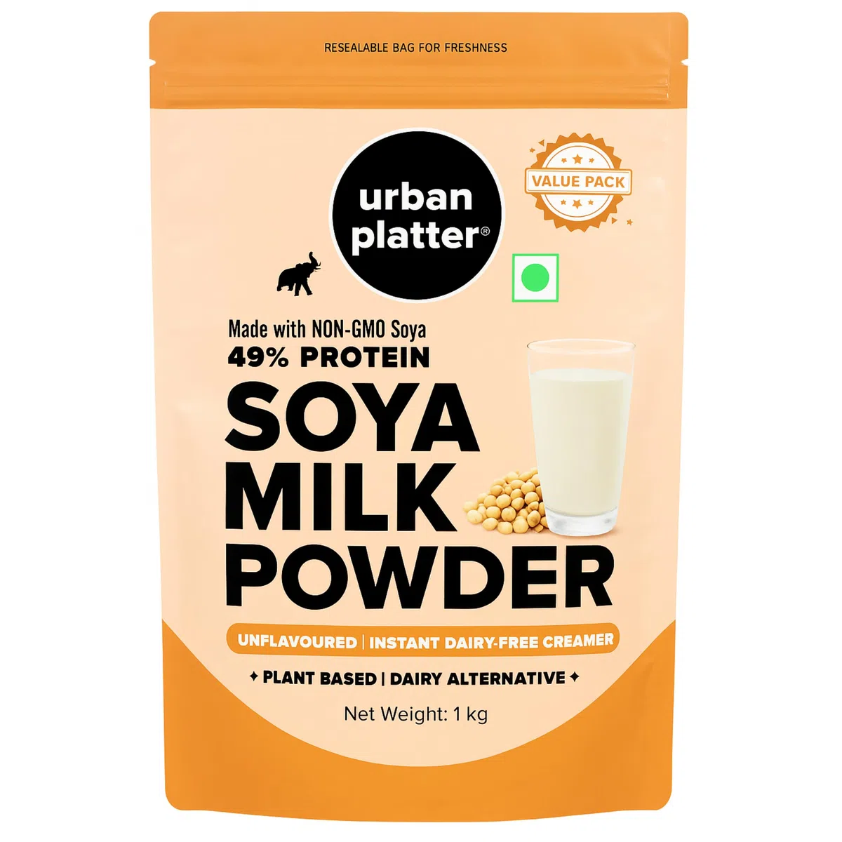 Latte di soia in polvere, 1 kg [alternativa a base vegetale/latte, non OGM e 49% di proteine]