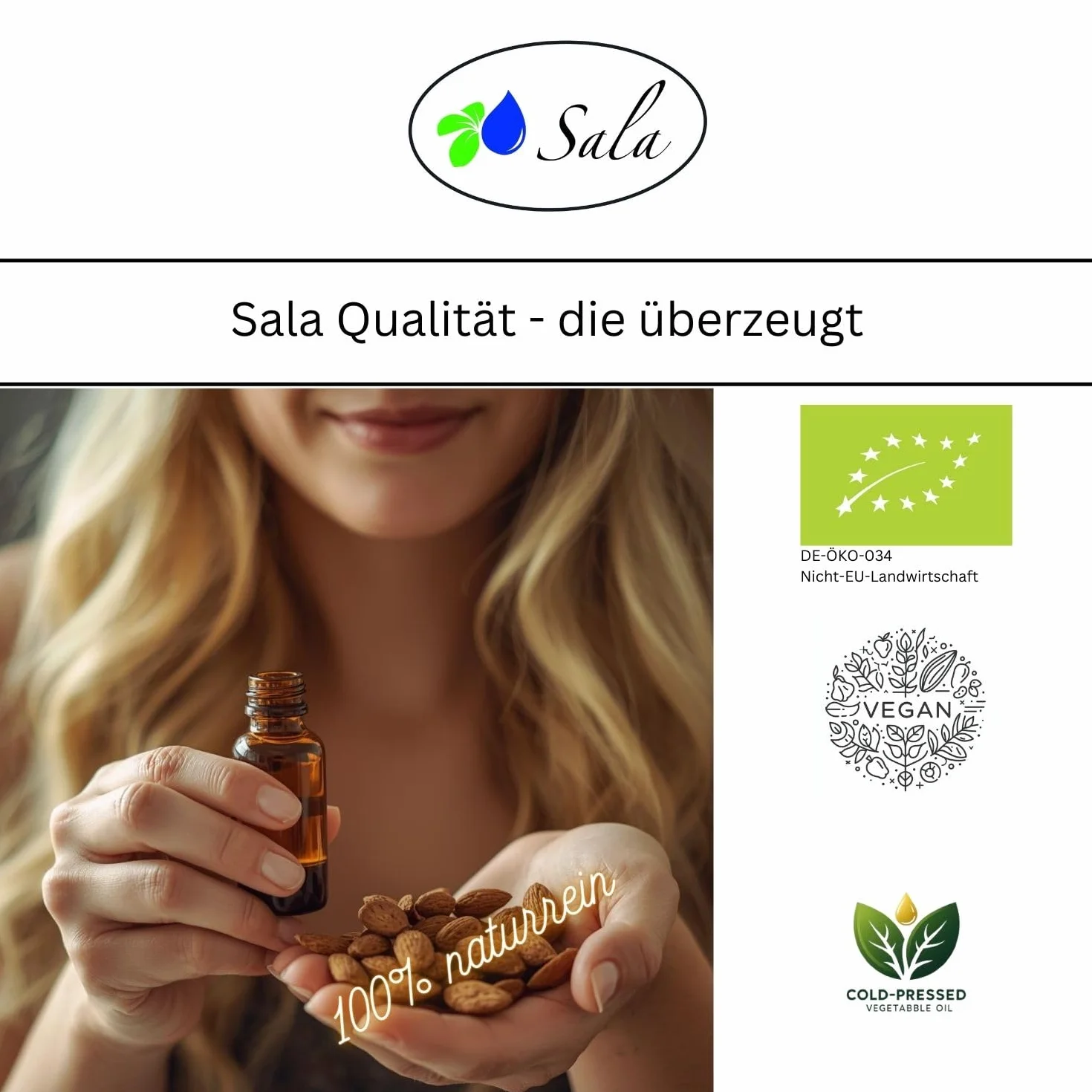 Sala Olio di mandorle biologico spremuto a freddo (flacone di vetro da 500 ml)