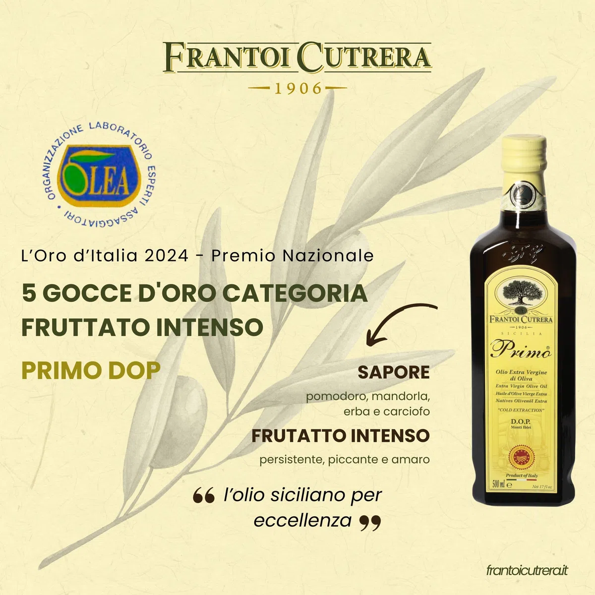 Frantoi Cutrera - Primo DOP - Olio Extravergine di Oliva - Bottiglia Singola - 0.75 l