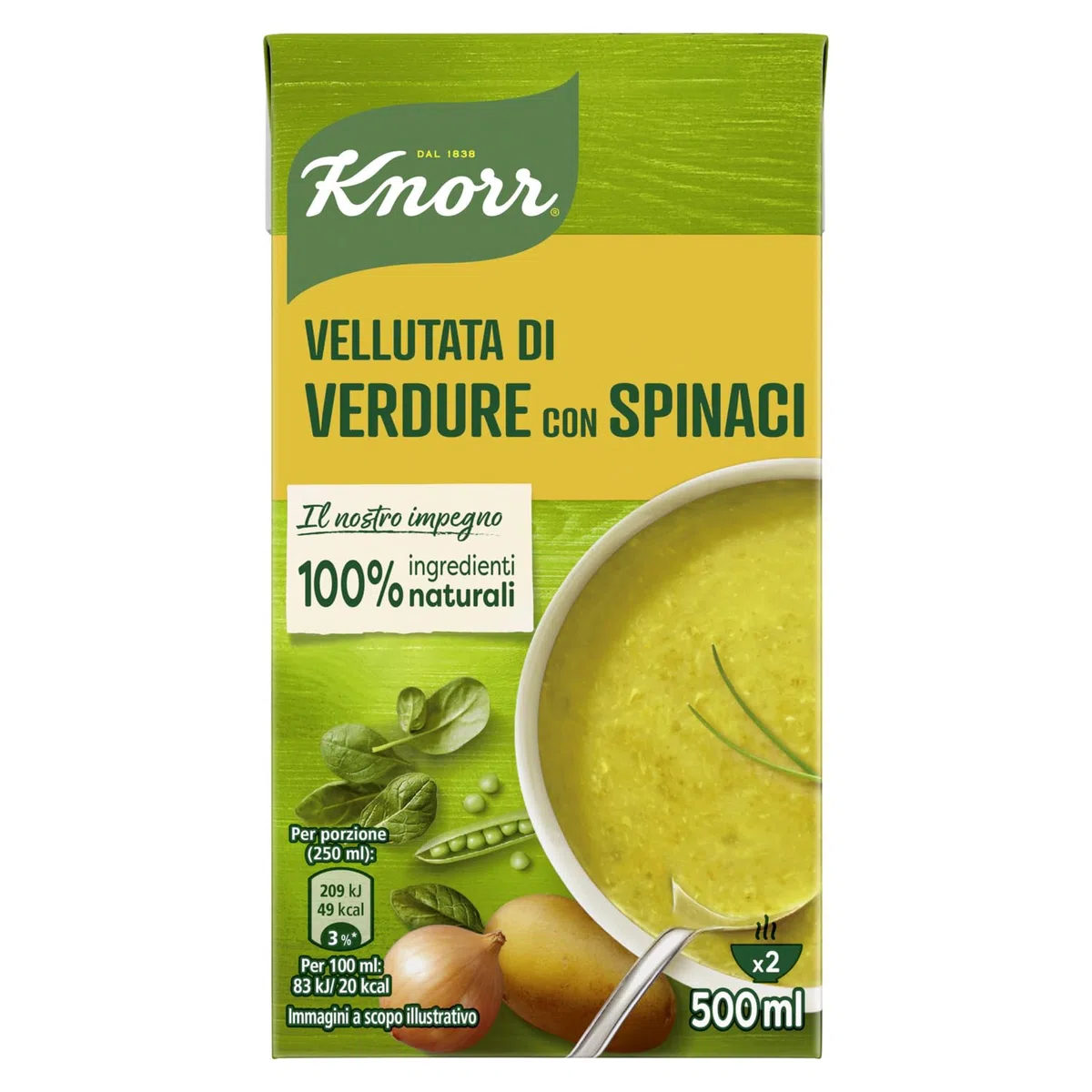 Knorr Vellutata di Spinaci, Piatti Pronti Knorr con Ingredienti Naturali, Senza Coloranti e Senza Conservanti Aggiunti, Ricco di Fibre e Fonte di Proteine, Vegetariano, 12 Confezioni da 750ml