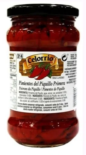 Celorrio Pimientos del Piquillo a Strisce, Peperoni Piquillo in Vasetto di Vetro, 290g (Peso Sgocciolato 200g), Confezione da 3