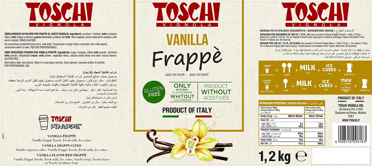Frappè alla Vaniglia Toschi, base in polvere 1,2 Kg per la preparazione di 25/50 Bicchieri di Frappè