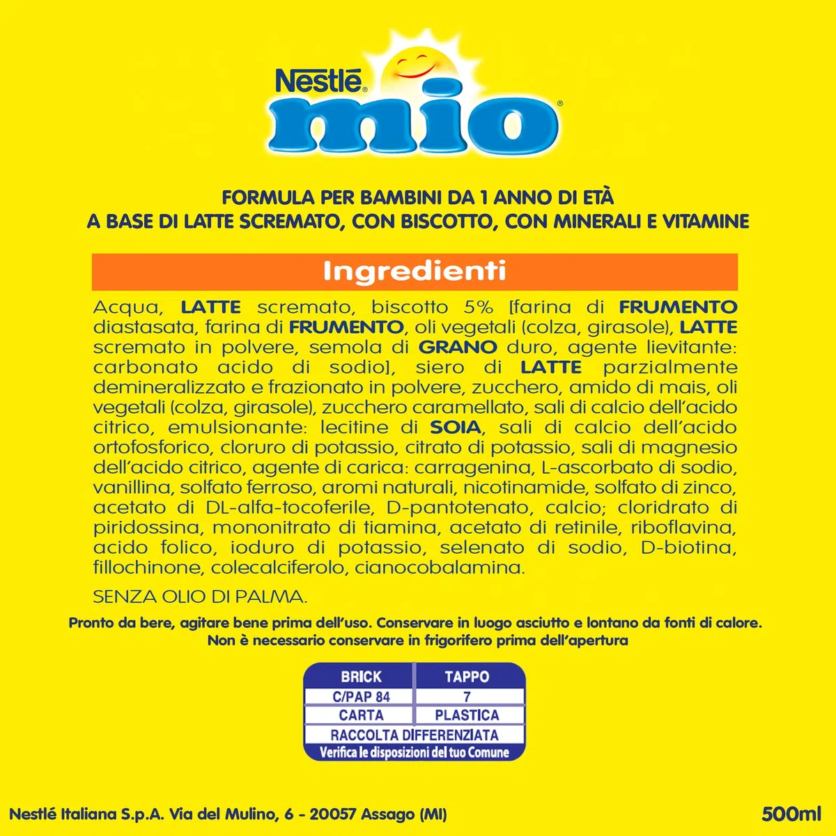 NESTLÉ MIO Latte di Crescita con Biscotto Liquido, 12 Brick da 500ml (6L)