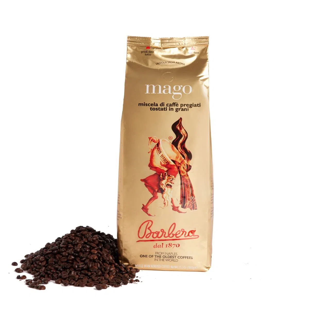 Caffè Barbera - Mago - 7 Origini - Caffe in Grani - Aromatico Intenso - Fruttato - Miscela di 7 Tipi di Caffè - 1kg