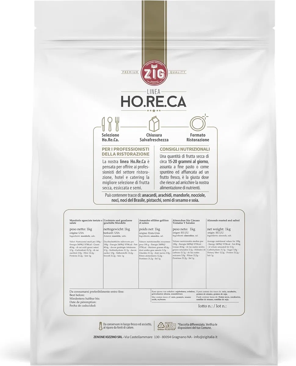 ZIG - HORECA - Mandorle sgusciate tostate e salate premium 1 Kg