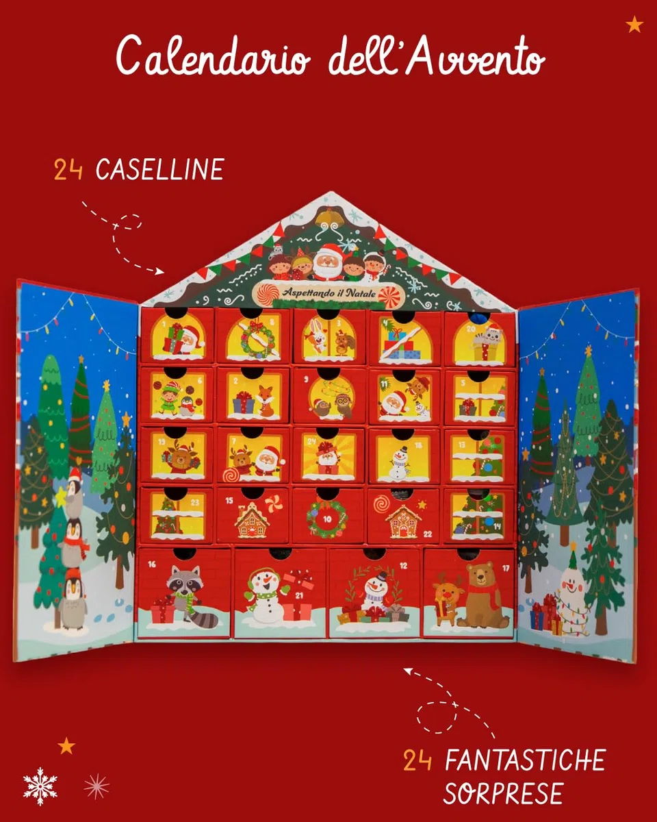 Calendario dell'avvento, 24 cassettini, Sorprese da scoprire ogni giorno, 24 regali, Natale, Idea regalo per bambini e adulti