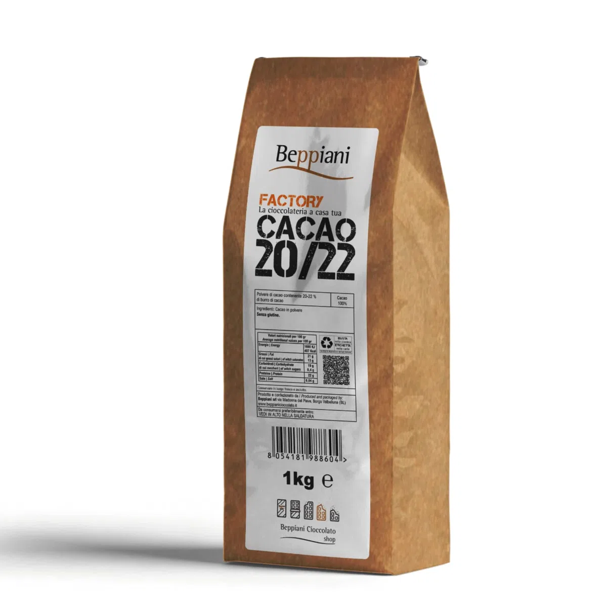 Cacao in polvere Beppiani – gluten free- adatto per glasse, cioccolata, cioccolata calda, tiramisù, prodotto professionale, usato nelle cioccolatiere internazionali, confezionato in Italia
