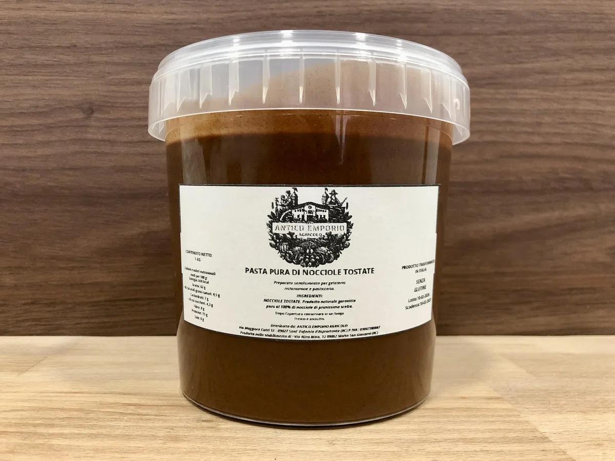 Pasta Pura di Nocciole al 100% da 1 Kg - GLUTEN_FREE - 1 Solo Ingrediente - Trasformata in Italia - Per Gelati, Dolci e altre ricette - Ideale per Bar, Ristoranti e Pasticcerie