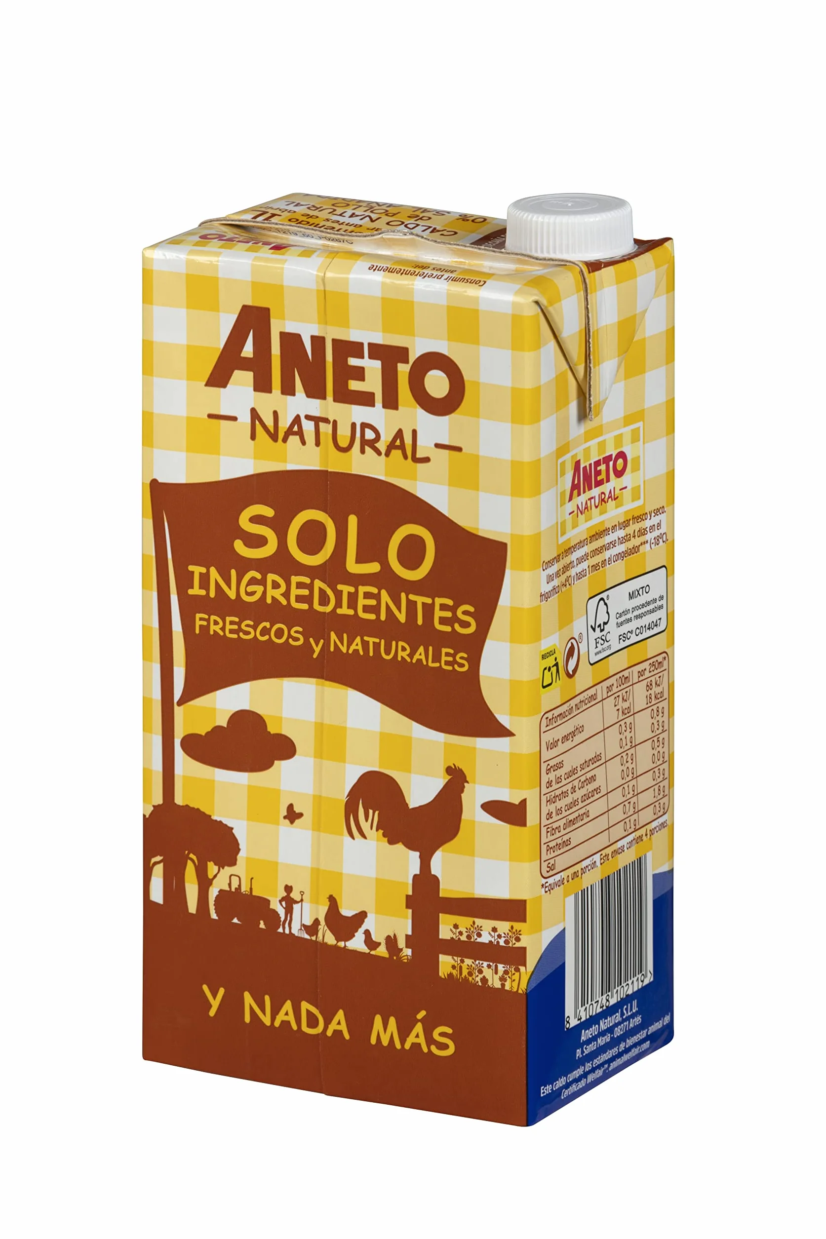 Aneto 100% Naturale - Brodo di Pollo 0% sale - scatola da 6 unità da 1L