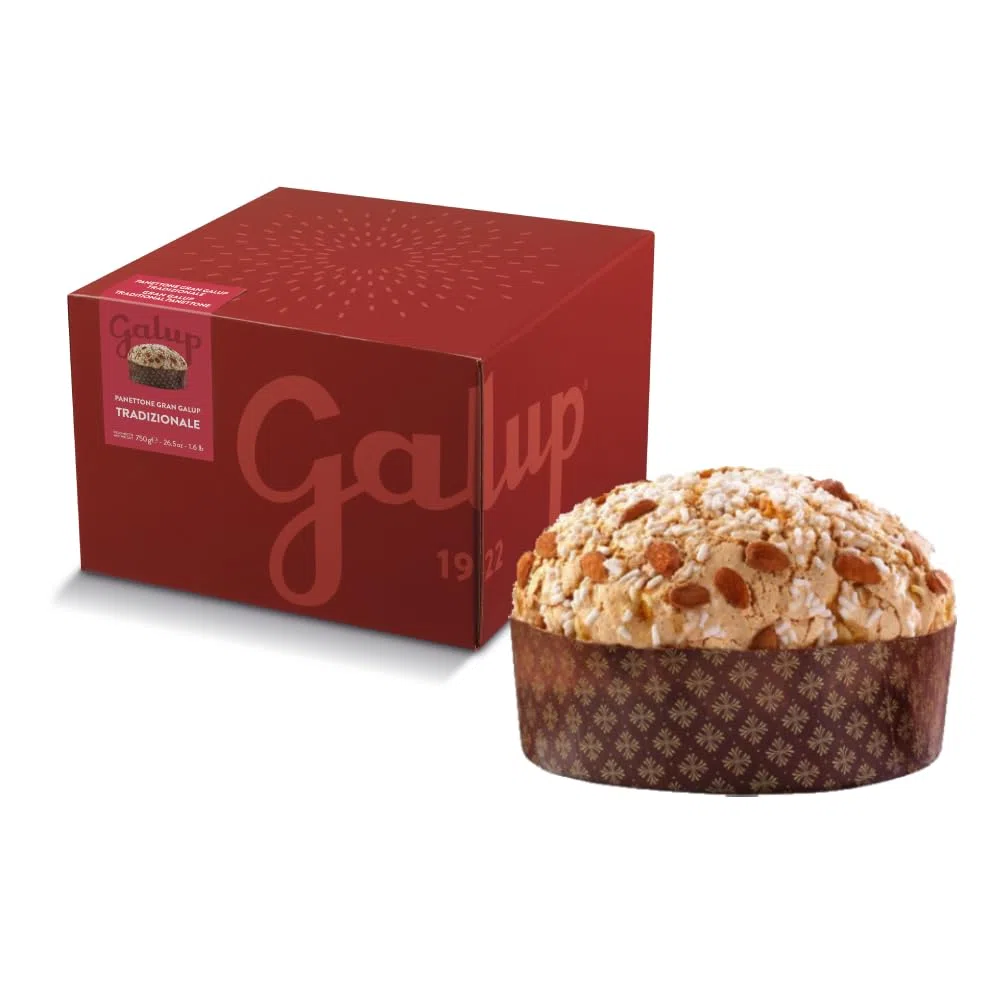 Galup Panettone Tradizionale Classico 750g - Gran Galup Basso a Lievitazione Naturale con Canditi Freschi e Uvetta - Guarnito con Glassa alla Nocciola, Mandorle Intere e Granella di Zucchero