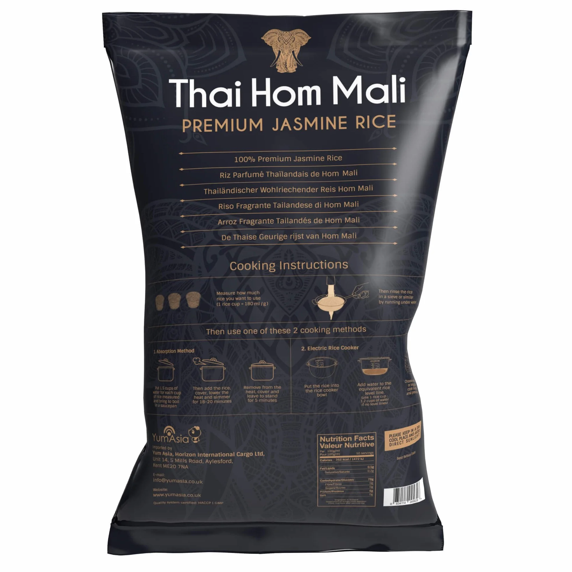 Yum Asia Thai Hom Mali Riso al gelsomino bianco premium – 5 kg