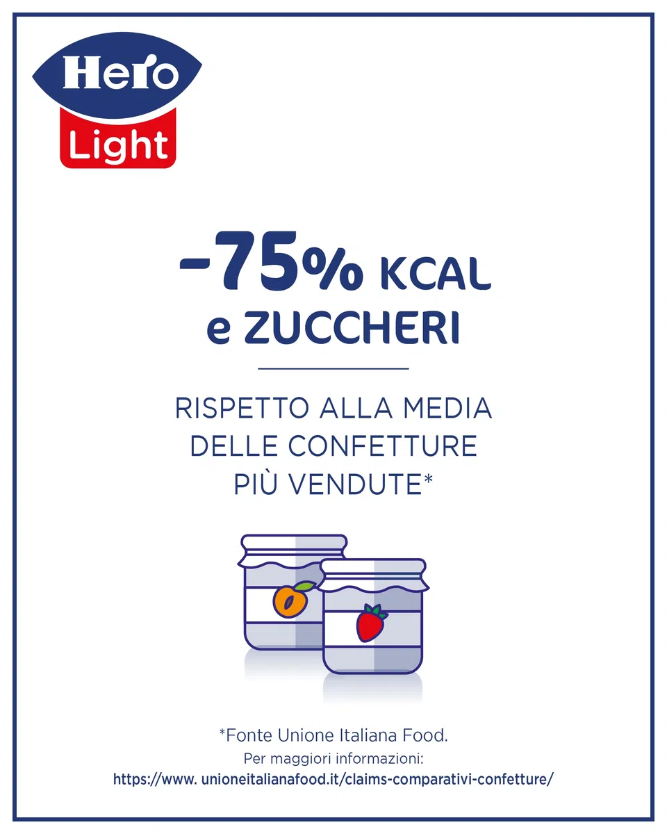 Hero Light Confettura di Frutti di Bosco Light, 8 Vasetti da 280 gr, Marmellata e Confettura Extra, Frutta di Alta Qualità, Senza Conservanti e Coloranti, Pochissime Calorie per Porzione