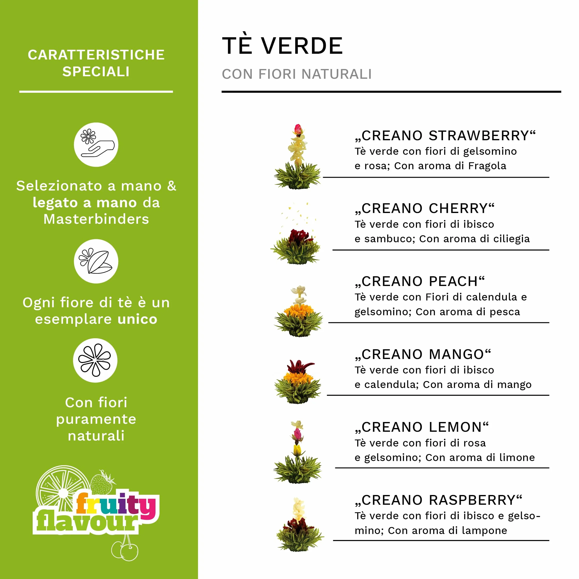 Creano Set Regalo Fiori di Tè Verde in Scatola di Legno | 12 Té Fioriti con 6 Varietà Diverse | Tè ai Fiori Artigianali, Idea Regalo Elegante