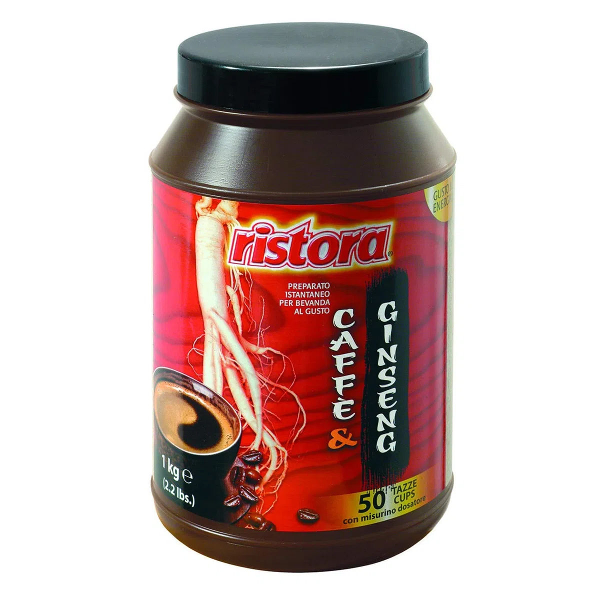 Ristora - Caffè Istantaneo al Ginseng - 1 Kg già Zuccherato - Preparato Istantaneo per Bevanda Prima Colazione per 50 Tazze con Dosatore