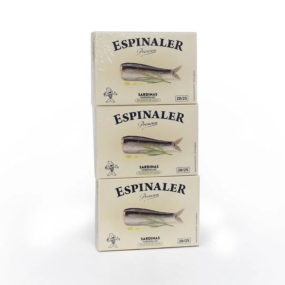Espinaler Sardine Premium in olio d'oliva - Confezione da 3 lattine da 20-25 sardine in scatola - Sardine in scatola gourmet in olio - Sardine per l'aperitivo o per cucinare.