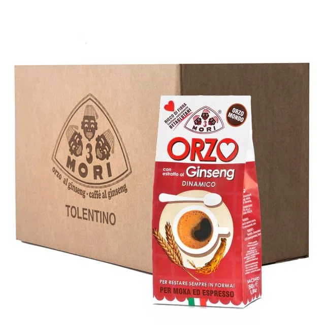 Tre Mori Orzo al Ginseng 12 Confezioni da 250g – Made in Italy, Bevanda Energetica Naturale Senza Caffeina, 100% Orzo e Ginseng Ideale per Moka o Espresso