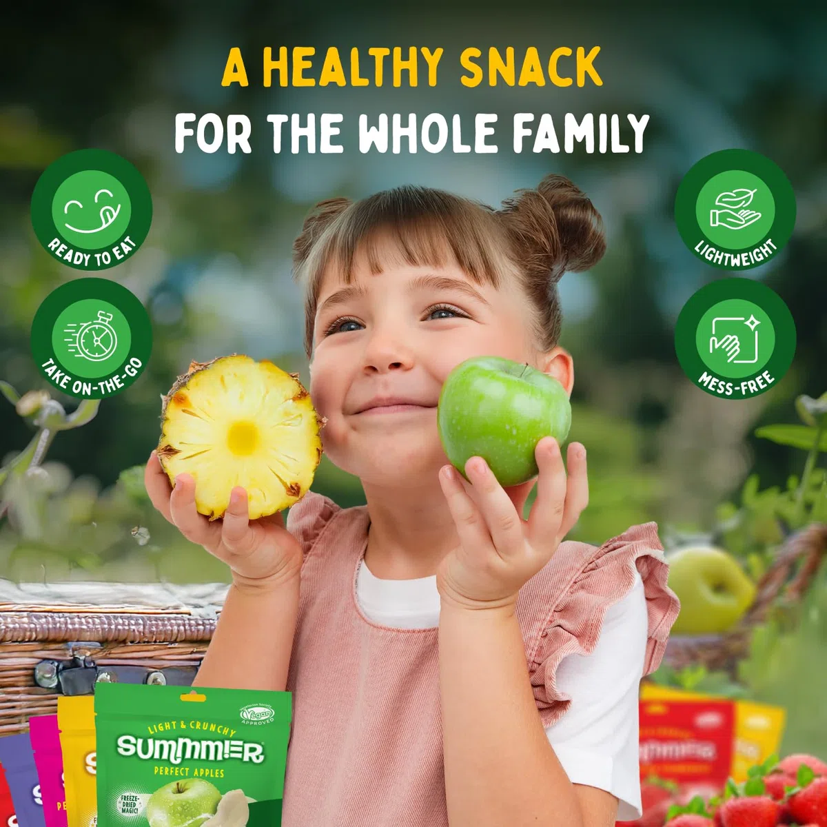 Miscela di frutta croccante liofilizzata, 12 confezioni da snack (9 x 11 g, 2 x 13 g, 1 x 20 g), fragole, lamponi, mele, anananas, mango, banane, mirtilli, spuntino senza zuccheri aggiunti