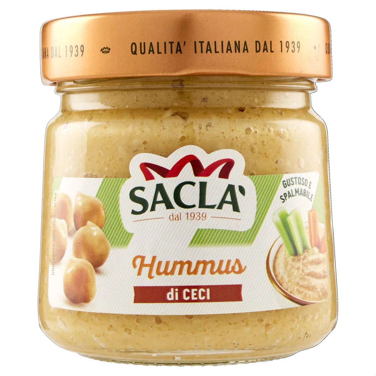 Saclà, Hummus di Ceci, Crema di Ceci e Semi di Sesamo Aromatizzata all'Olio Extra Vergine di Oliva, Vaso Vetro, 190g, Confezione da 6 Pezzi