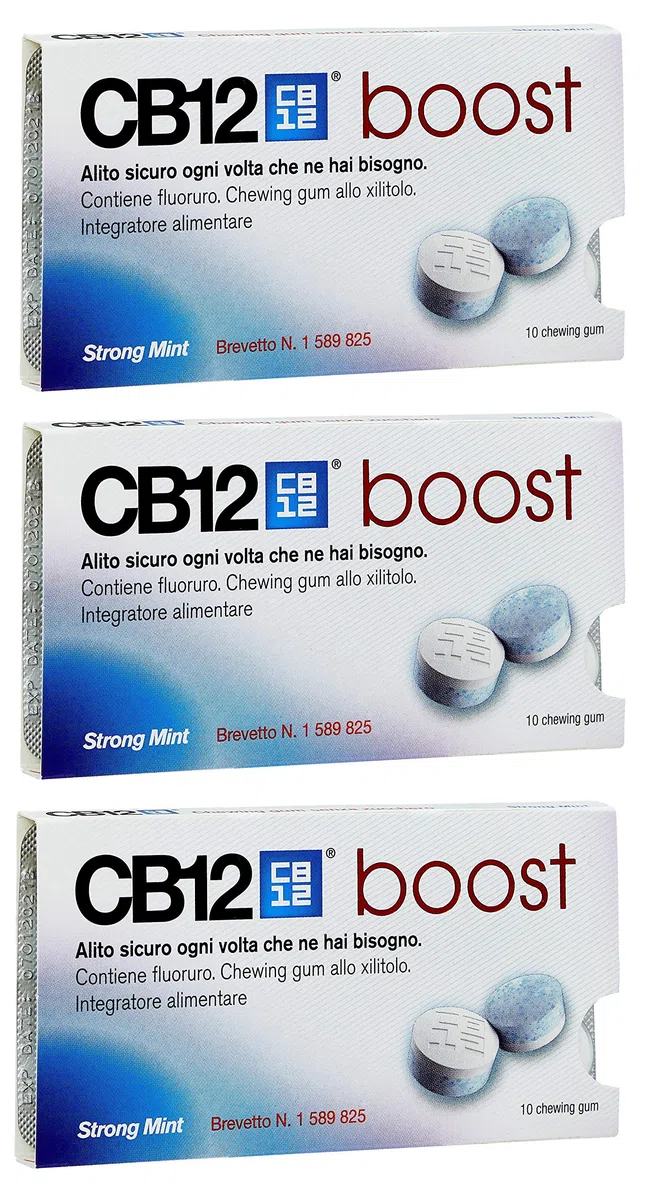 Gomma da masticare CB12 Multibuy 3X Boost senza zucchero alla menta forte, 10 pezzi