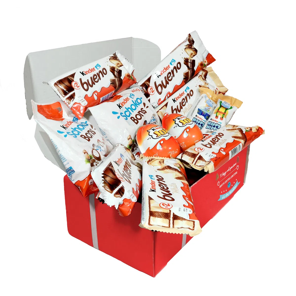 Regalo di Cioccolato, Confezione Regalo di Cioccolatini, Regalo Originale per Compleanni, Bambini e Coppie: Kinder Bueno, Hippo, Kinder Joy, Nutella B-Ready, Biscotti.
