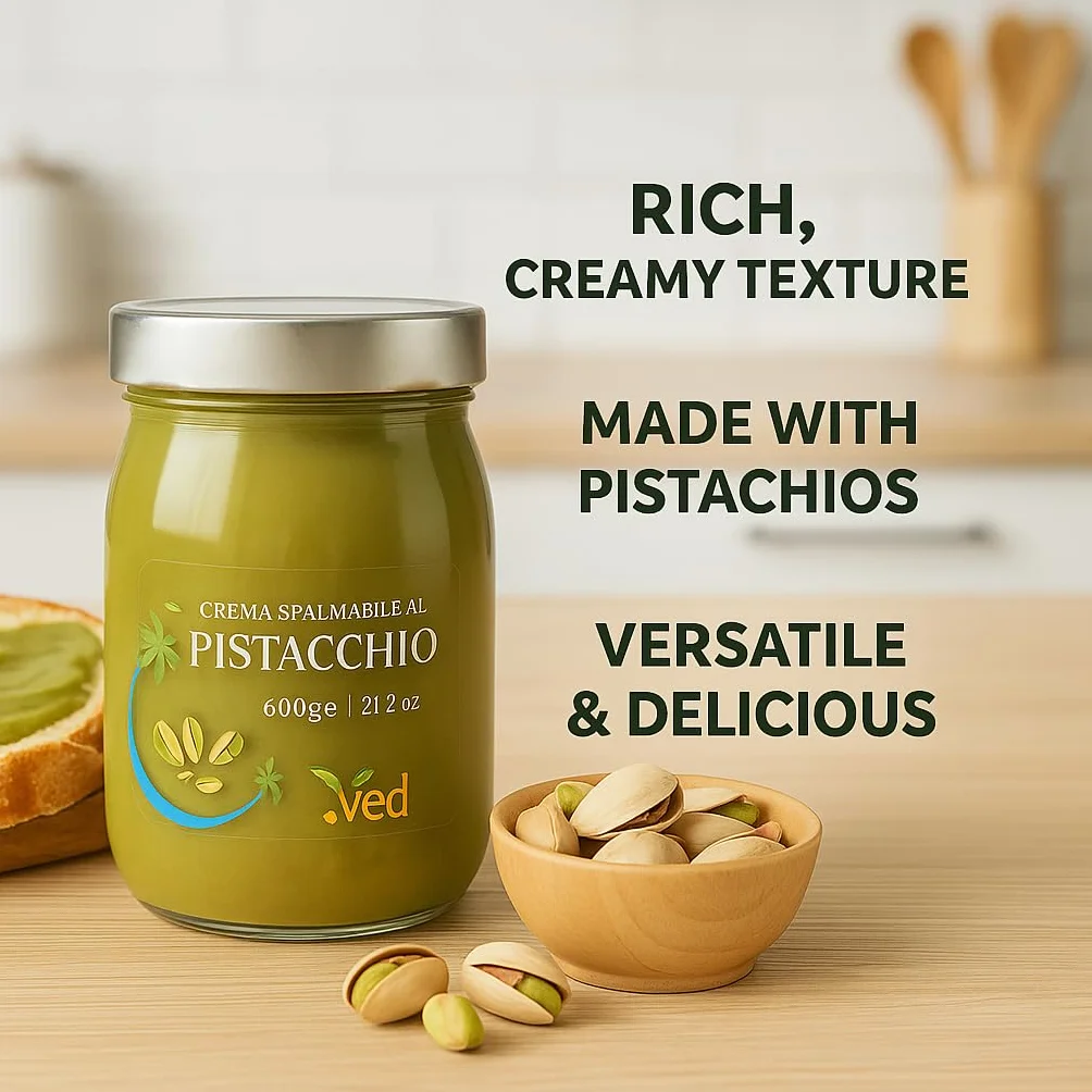 Burro di pistacchio premium VED – Prodotto in Italia | Etichetta pulita, ingredienti naturali | Vegano e senza glutine (600 g)