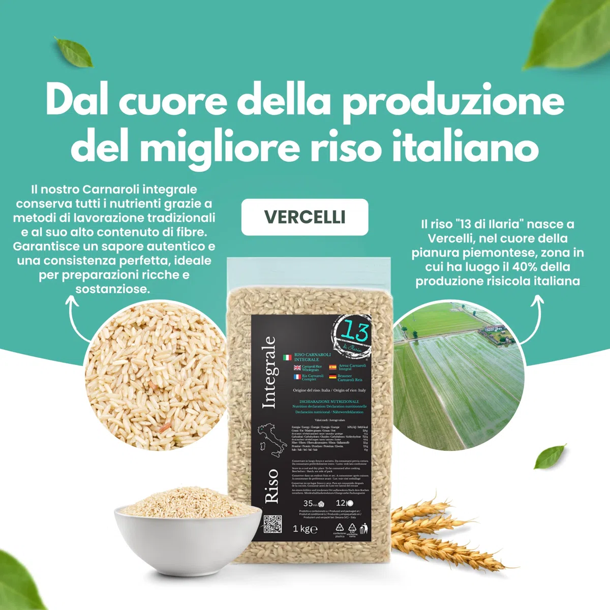 Riso Carnaroli Integrale Italiano 2 kg (2x1kg) – Chicchi Lunghi e Sodi, Ottima Tenuta in Cottura – Senza Glutine – Ideale per Risotti Integrali – 13 di Ilaria
