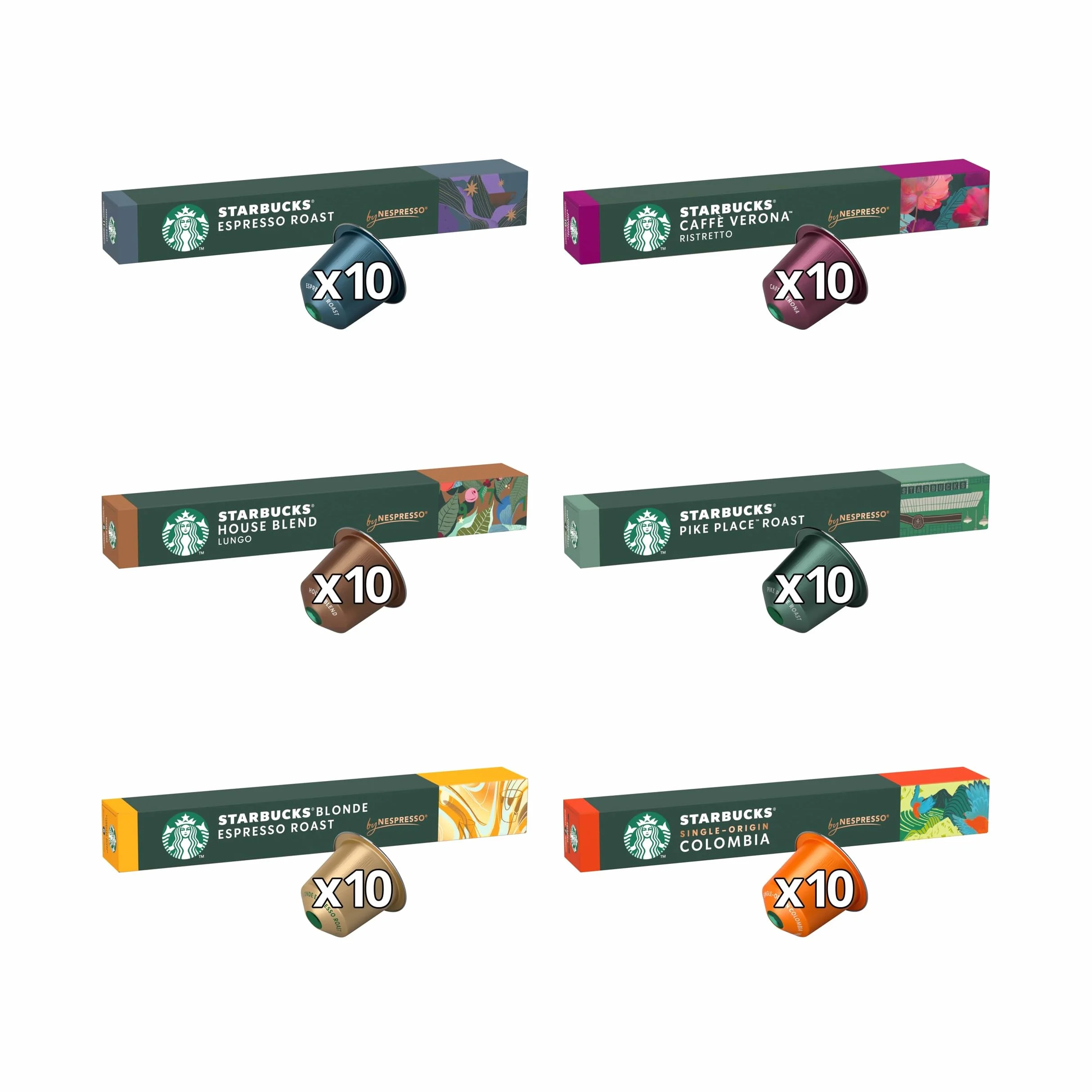 STARBUCKS Kit Degustazione Caffè by Nespresso, 6 confezioni da 10 capsule (60 capsule compatibili Nespresso) - Esclusiva Amazon