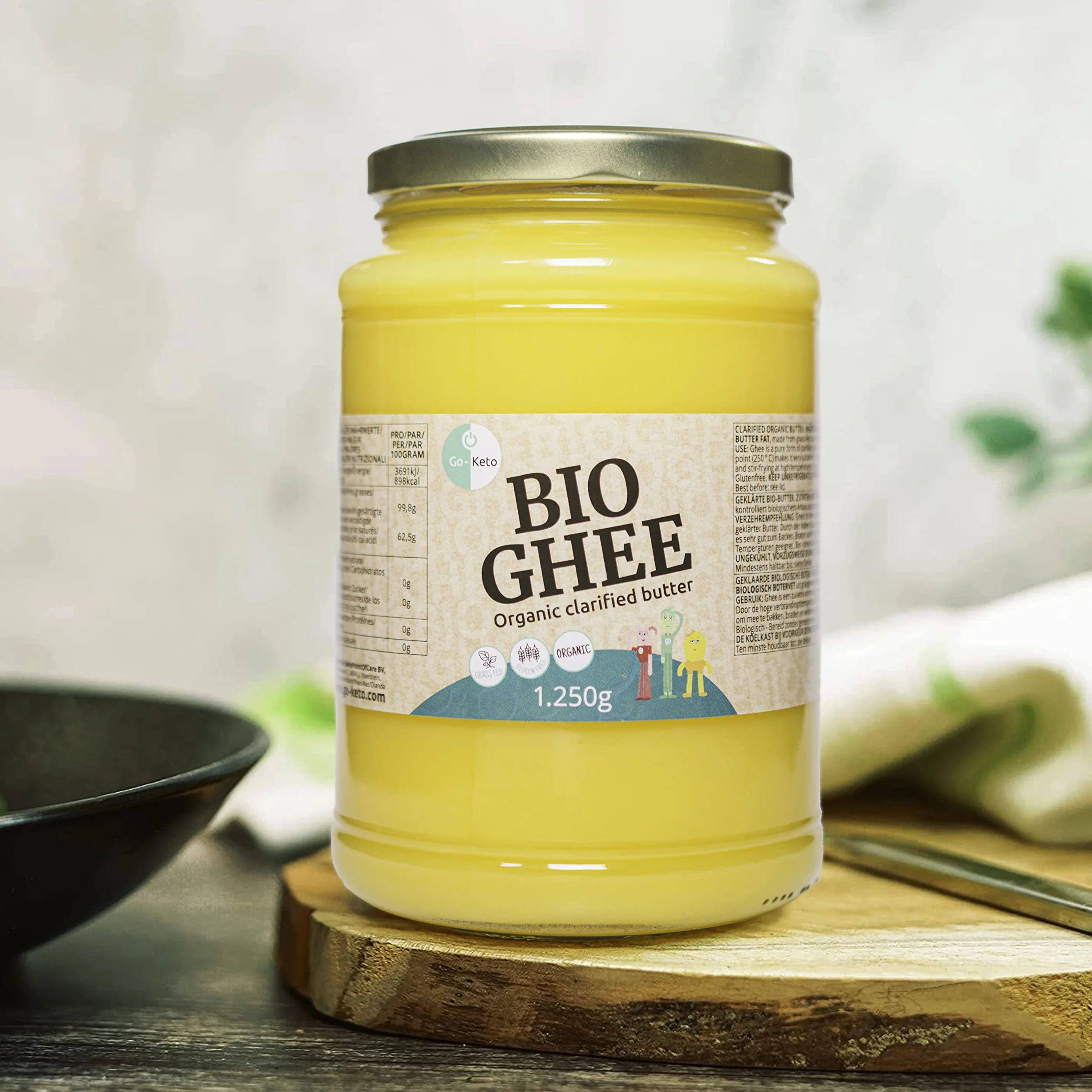 Go-Keto BIO Ghee, 1250g | Burro 100% chiarificato, certificato BIO, Ayurveda | perfetto per la dieta cheto | ideale per cuocere e arrostire | Senza lattosio, senza glutine, low carb