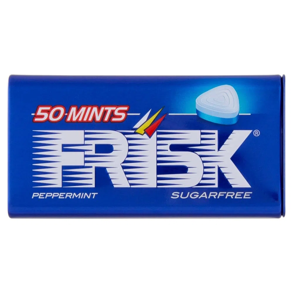 Frisk Peppermint, Caramelle Dure, Gusto Menta, Senza Zucchero, Senza Glutine, Confezione da 12 Astucci in Metallo da 50 Mentine ciascuno, Ottimo da Condividere e per un Momento di Freschezza Immediata