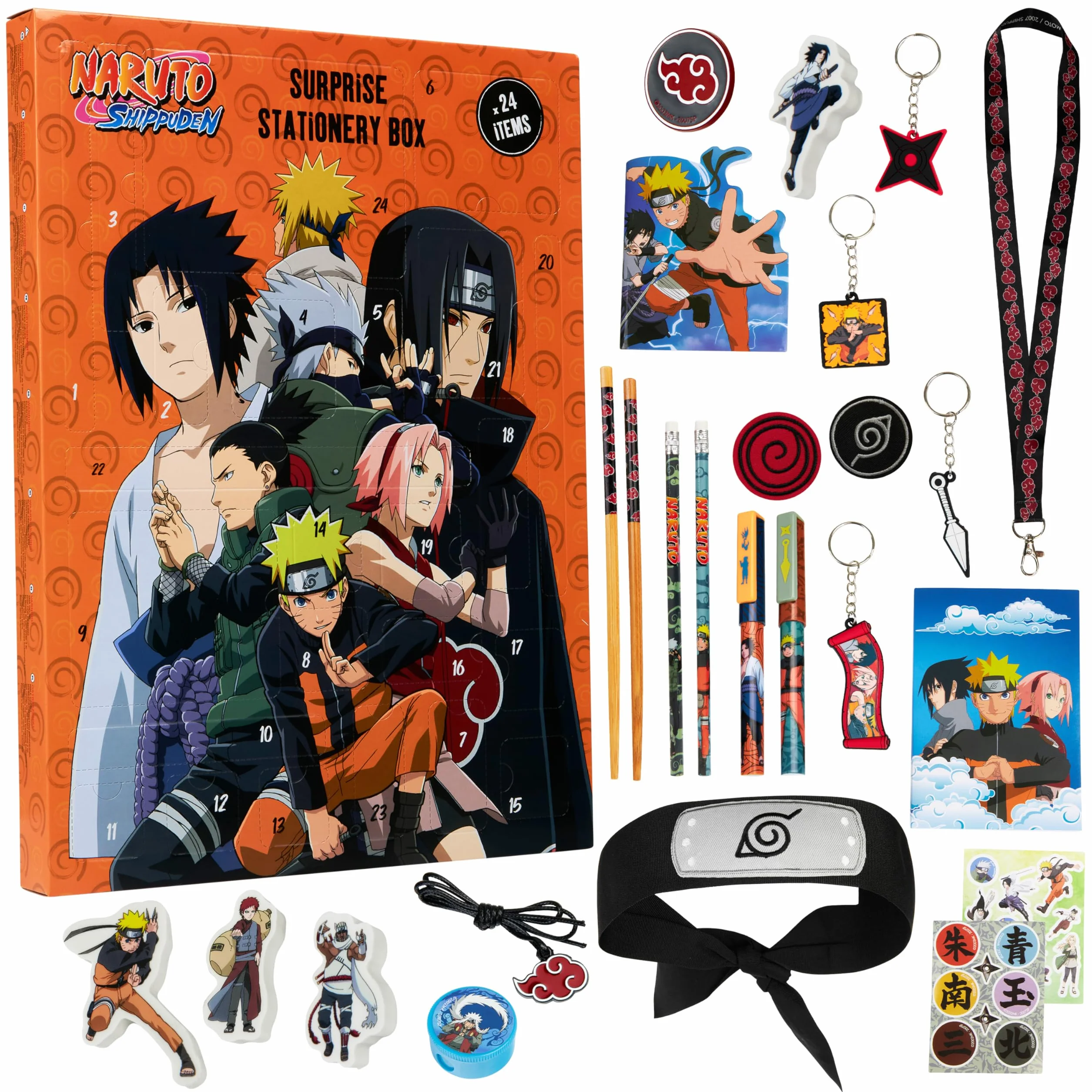 Naruto Calendario Avvento 2025 Cancelleria e Accessori Anime Countdown Natale Calendari Avvento Cartoleria Penne Adesivi Regalo per Bambino (Arancia)
