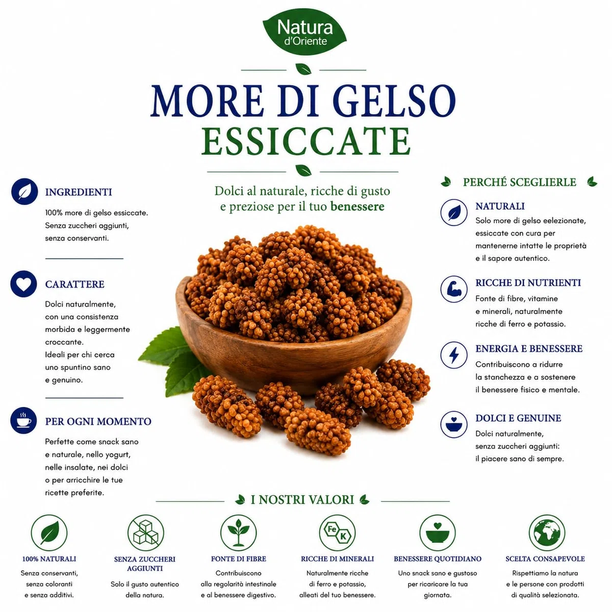 NATURA D'ORIENTE More di Gelso Essiccate 1 kg Frutta Essiccata | Naturalmente dolci • Morbide e versatili • Ideali per snack e colazione
