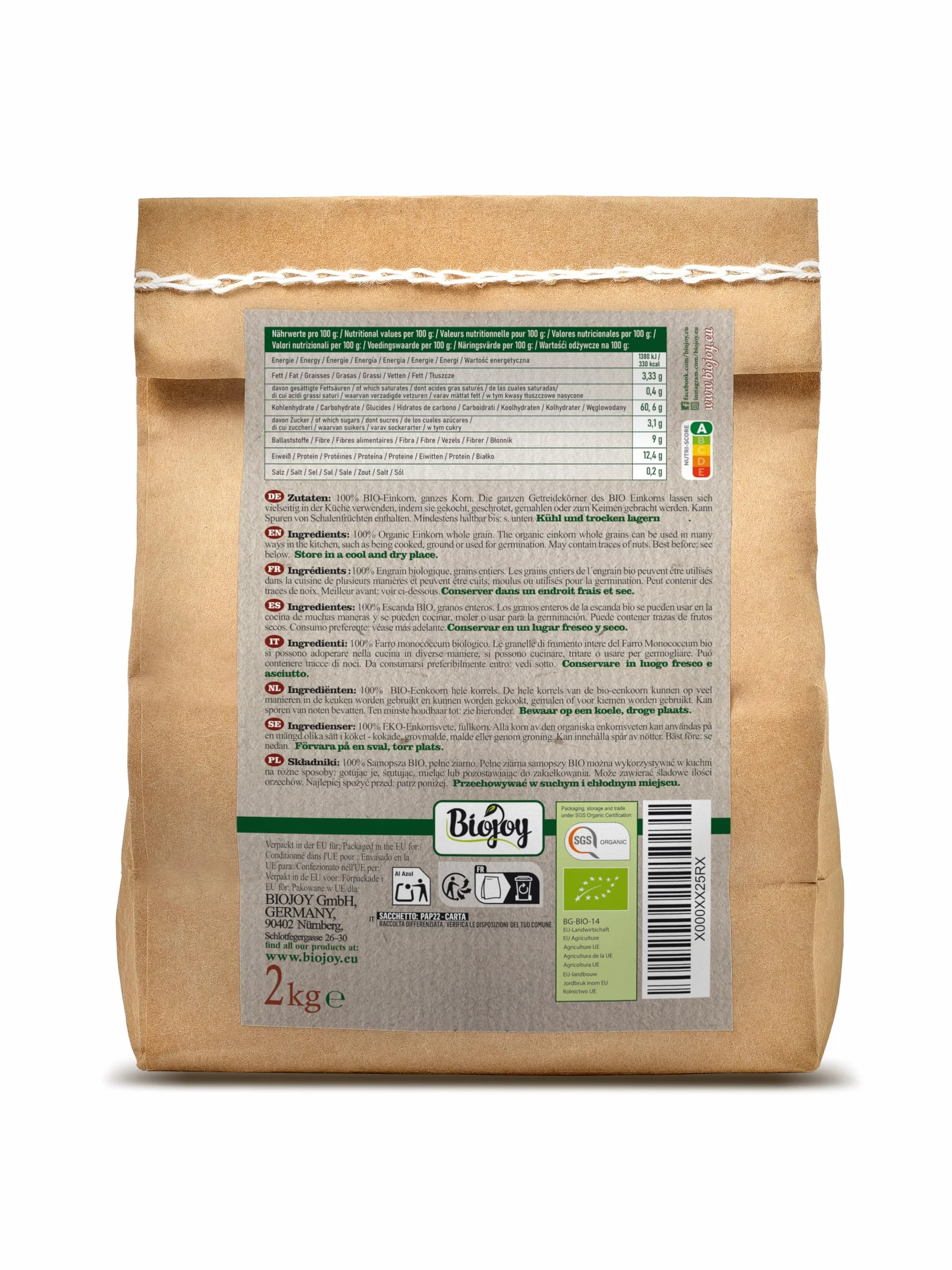 Biojoy Farro Monococco integrale BIO (2 kg) Farro Monococco in chicchi (Triticum monococcum)