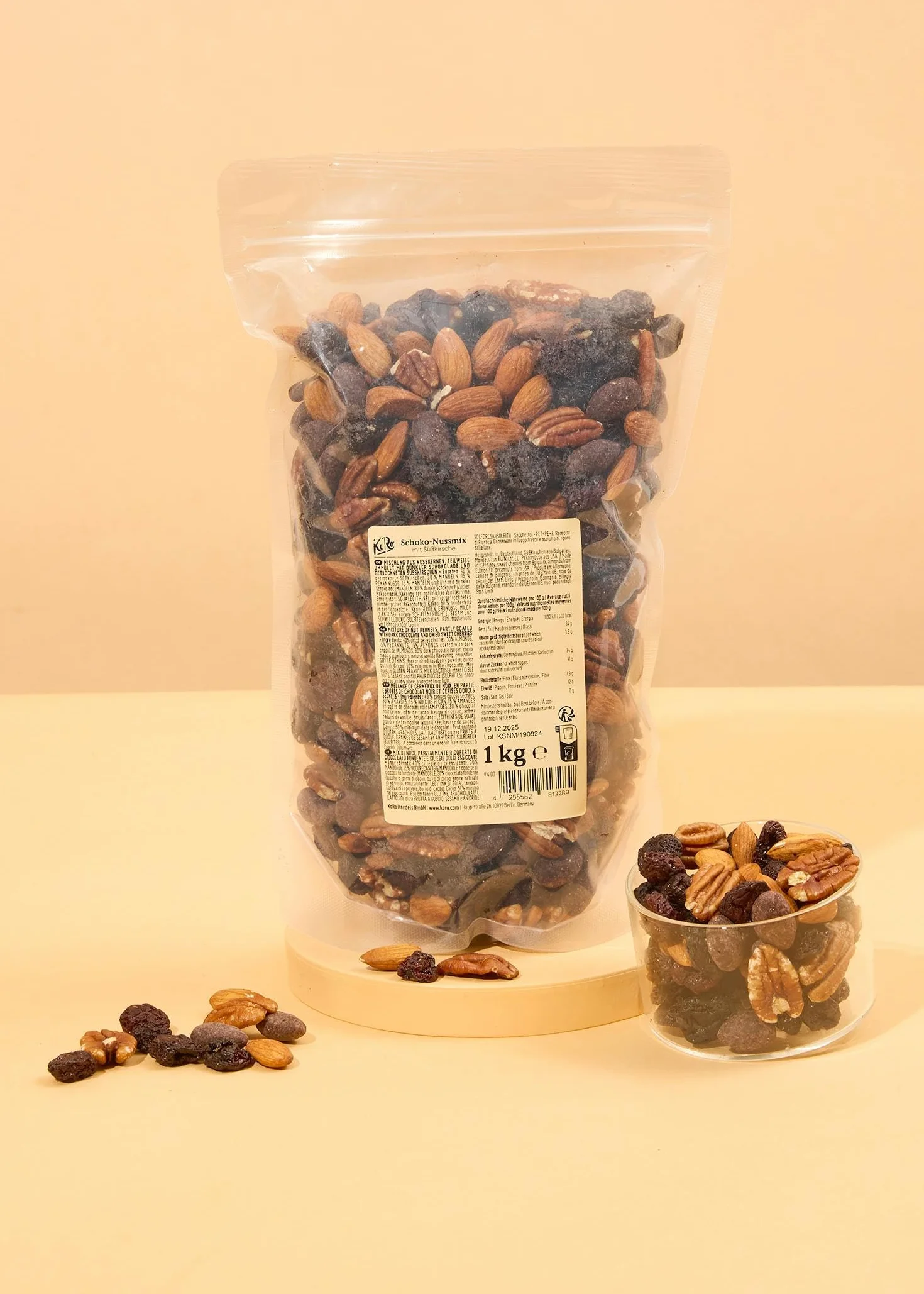 KoRo - Mix di frutta secca con cioccolato e ciliegie | 1 kg - snack di frutta secca - con cioccolato e ciliegie -  maxi confezione