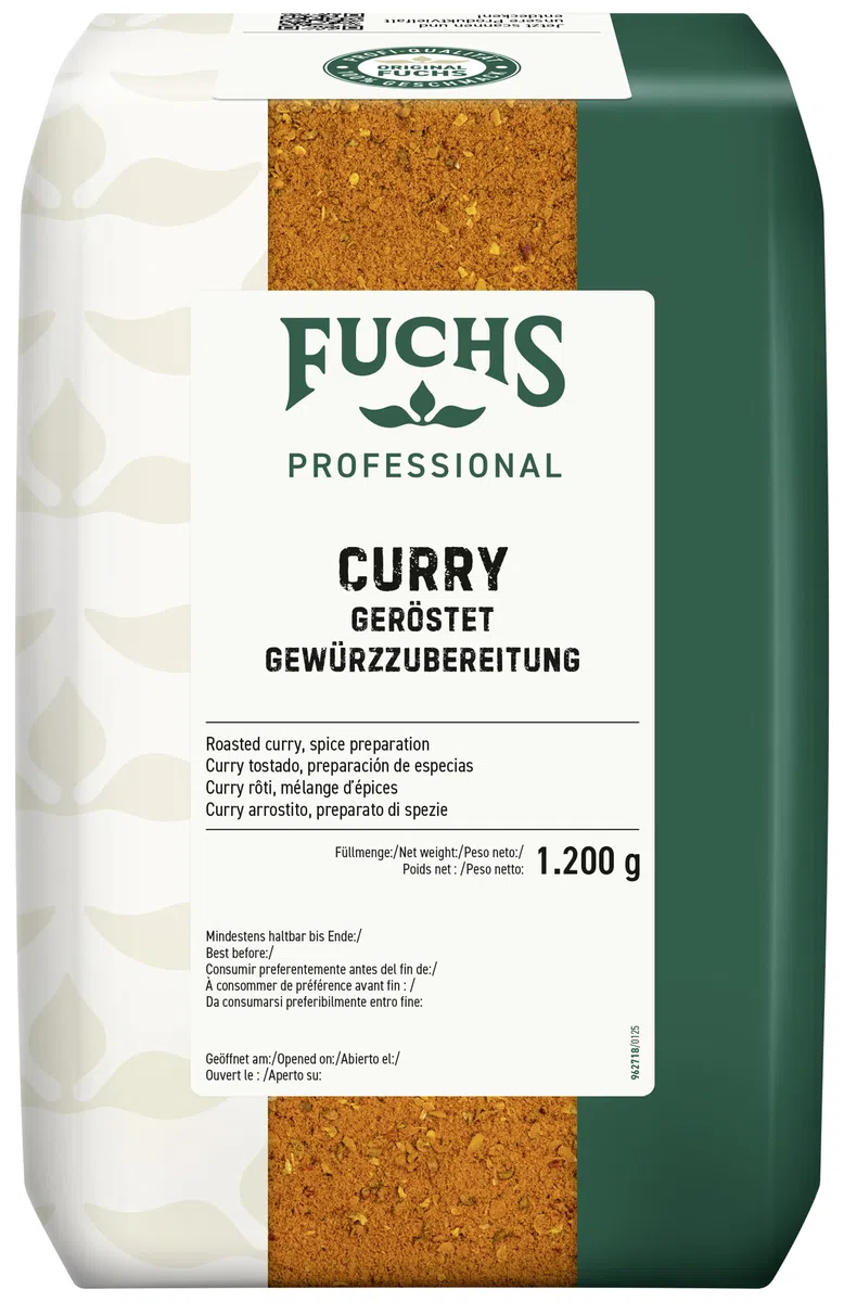 Fuchs Professional - Curry arrostito, preparato di spezie | 1,2 kg in un sacchetto riciclabile | curry in polvere con aroma tostato | qualità professionale per professionisti Ho.re.ca
